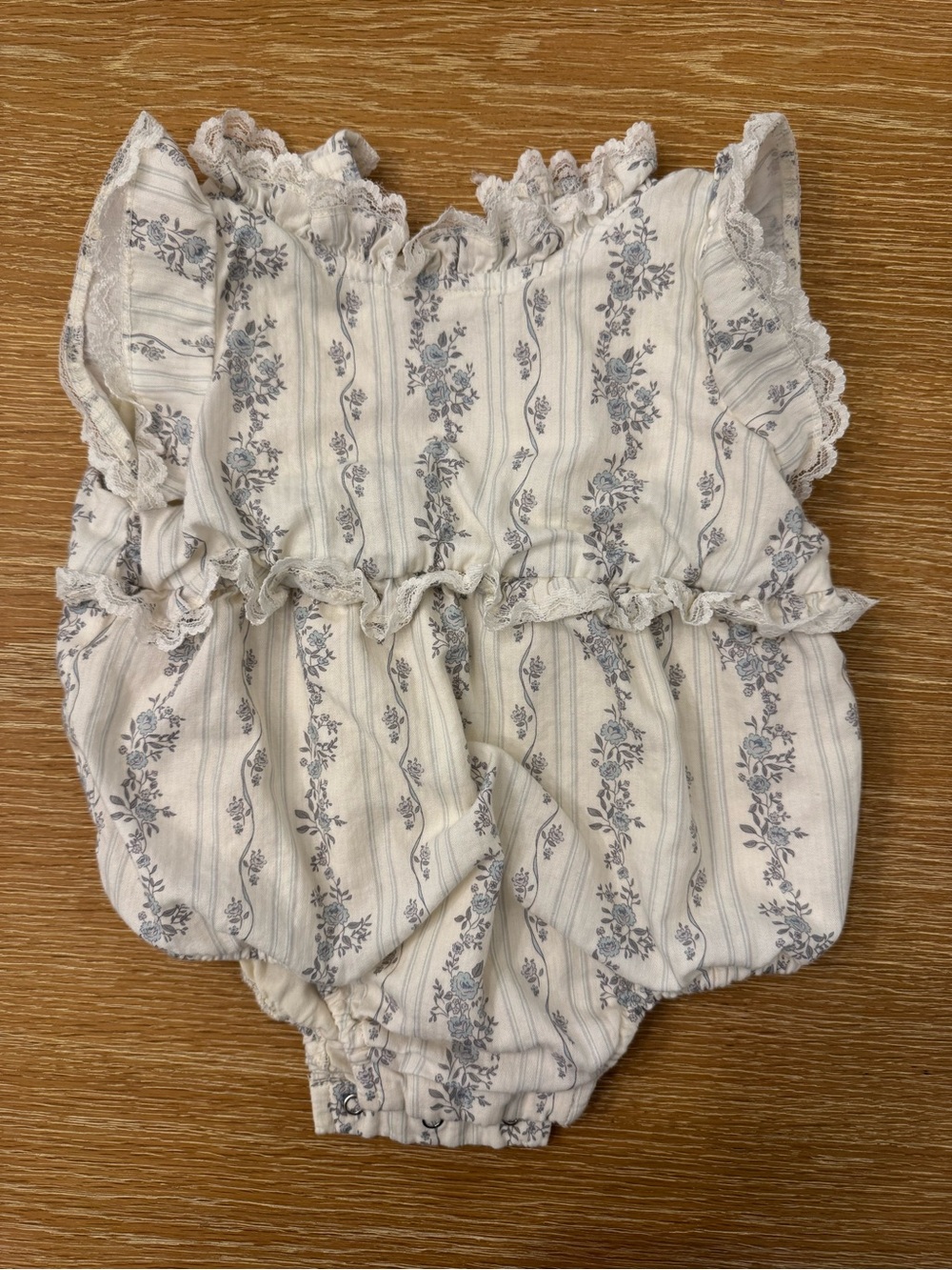 Noralee 12 M - Girls Blue & Cream Floral Ruffle One-Piece Bodysuit